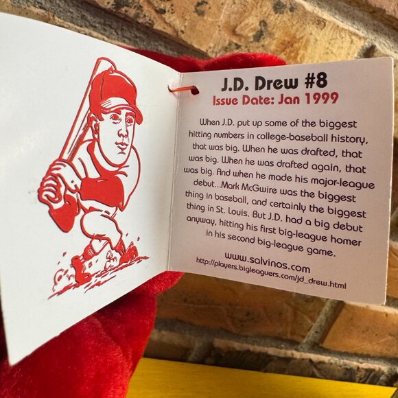 Vintage Salvino's Big Bammers J D Drew MLB Baseball Beanie Babies Plush Bear NWT - Picture 5 of 6